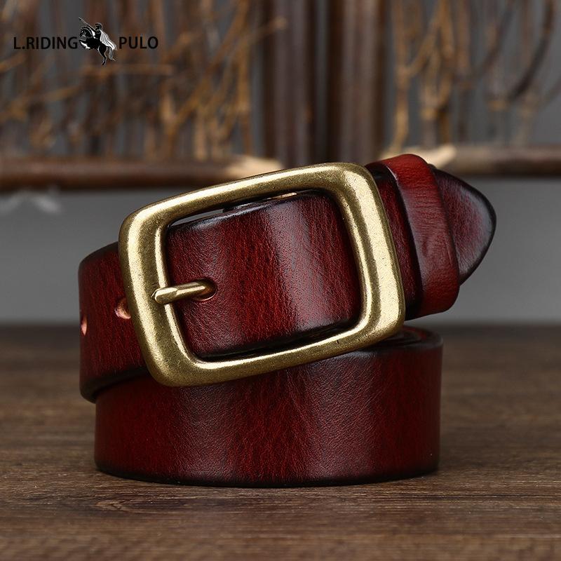 Retro High Quality Pure Cowhide Belt Men and Women Genuine Leather Korean Style Trendy Copper Buckle Casual Belt