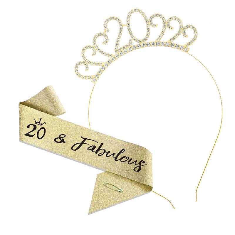 Cross-Border Digital Birthday Crown Set: Headdress, Party Shoulder Strap & Etiquette Belt Photo Prop for Girls