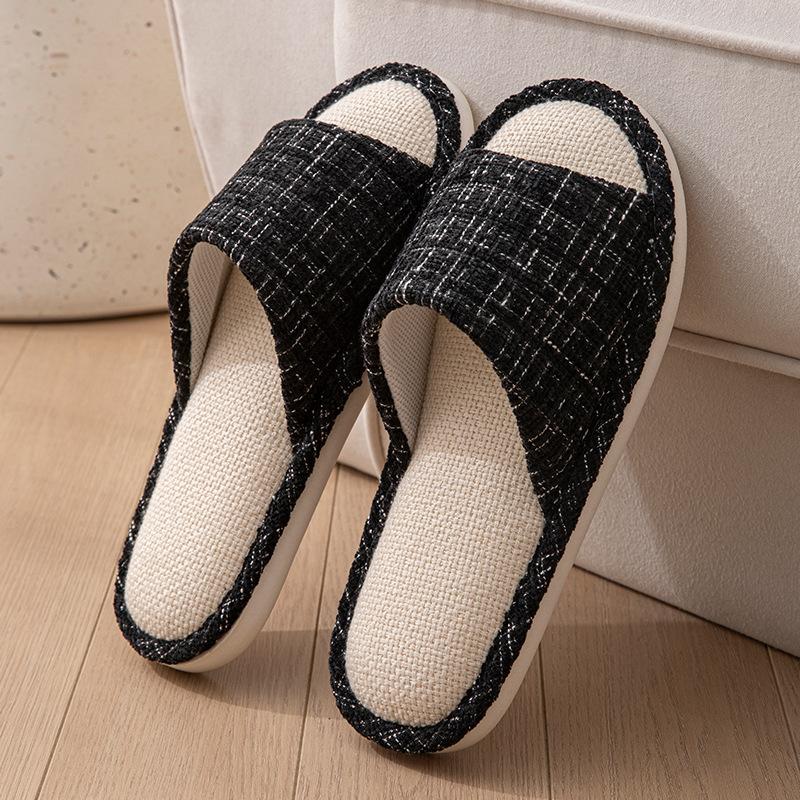 Pantoufles en Lin Quatre Saisons pour Hommes et Femmes Intérieur Antidérapantes Respirantes Absorbantes de Transpiration Silencieuses Maison Confortables Pantoufles en Tissu de Lin