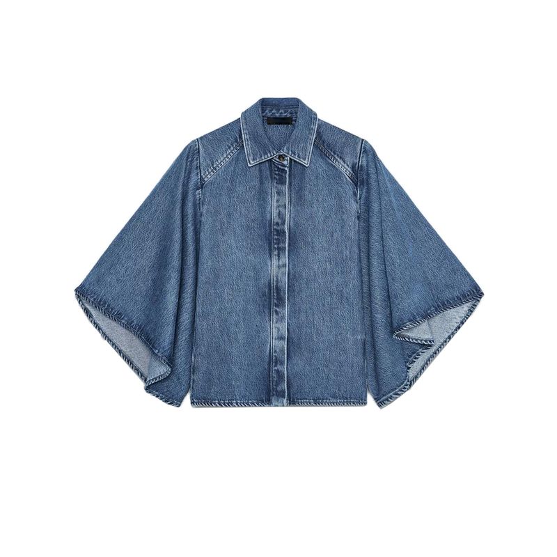 Autumn New Product Women Clothes Laminated Decorative Washing Effect Long Sleeve V-neck Leisure Demin Shirt 6840242