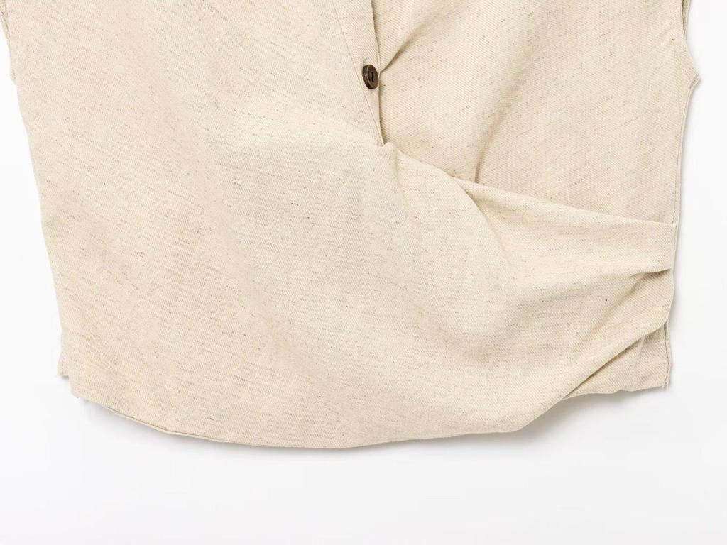 2025 Summer Women's Linen Set: Short Top with Buckle Detail & Midi Skirt