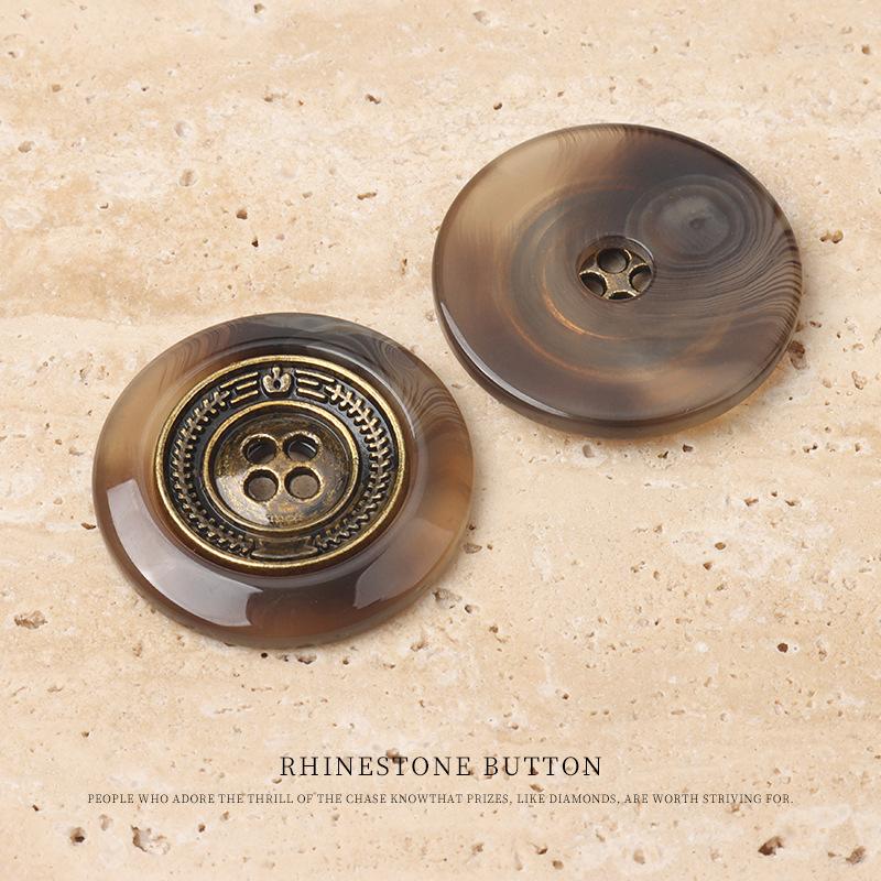10pcs 25mm Resin Buttons, Vintage Gold Coffee Floral Pattern for Sewing Crafts
