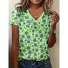 Fashion Women's V-Neck Short Sleeve 3D Casual Color Printing Casual Short Sleeve V-Neck T-Shirt