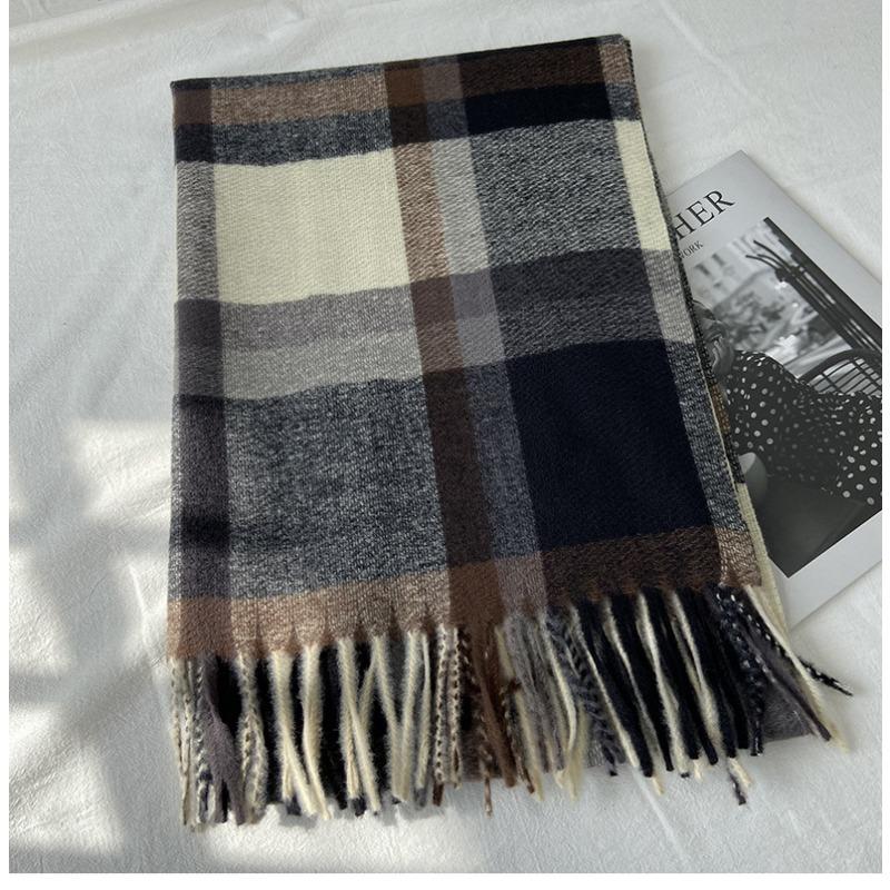 Plaid Scarf Women's Autumn and Winter New Long Student Couple Shawl Warm Thickened Fringed Scarf