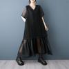 Short Sleeve plus size mesh vintage  new in dresses for women casual loose long summer  Dress