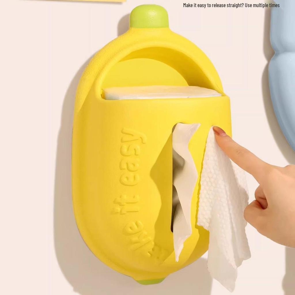 Waterproof Banana Suction Cup Tissue Box - Wall-Mounted, Punch-Free, for Home or Bathroom.