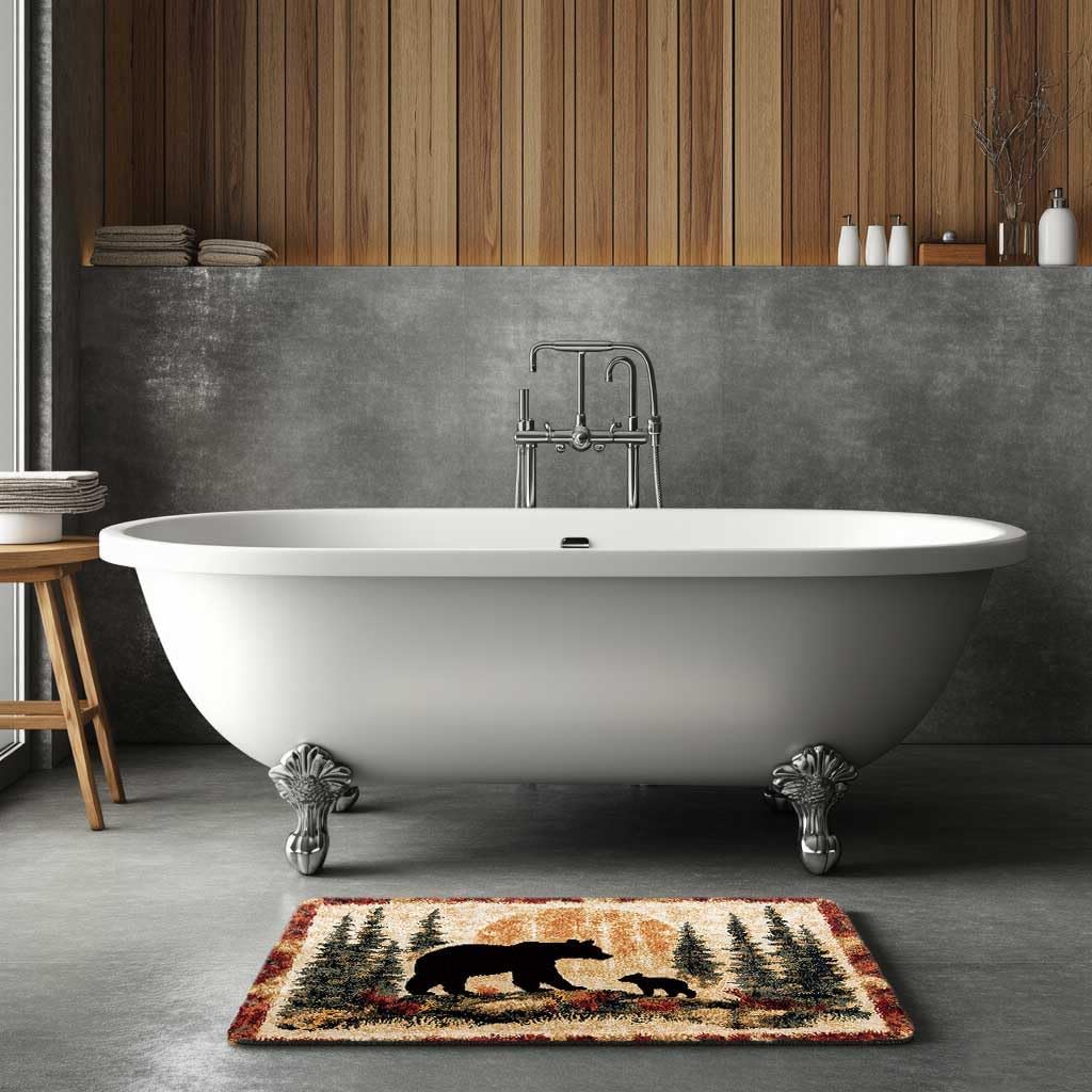 Bear Rug Mat Farmhouse Bathroom Rugs Animal Black Bear Forest Trees Rustic Cabin Carpet Camping Bath Rug Sets for Bathroom Bedroom Kitchen Outdoor
