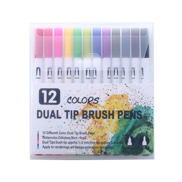

12 PCS кольори FineLiner подвійний кінчик пензля ручка малюнок живопис акварелі мистецтво маркер ручки 12pcs