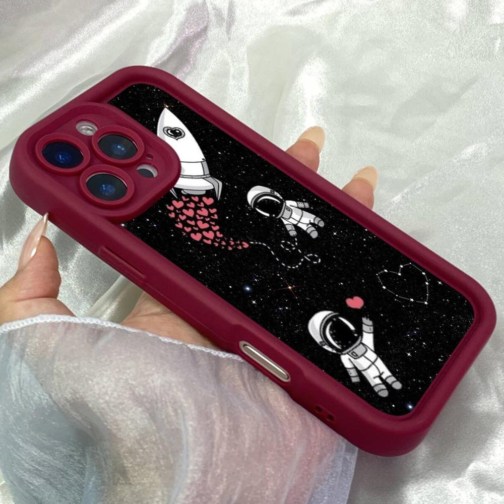 JT219 Süßer Weltraum-Astronauten-Rakete für iPhone 17 16 15 Pro Max Samsung S26 S25 Ultra A17 A16 A07 A56 A15 A06 Xiaomi 15T Redmi 15c 14C Weiche TPU-Hülle