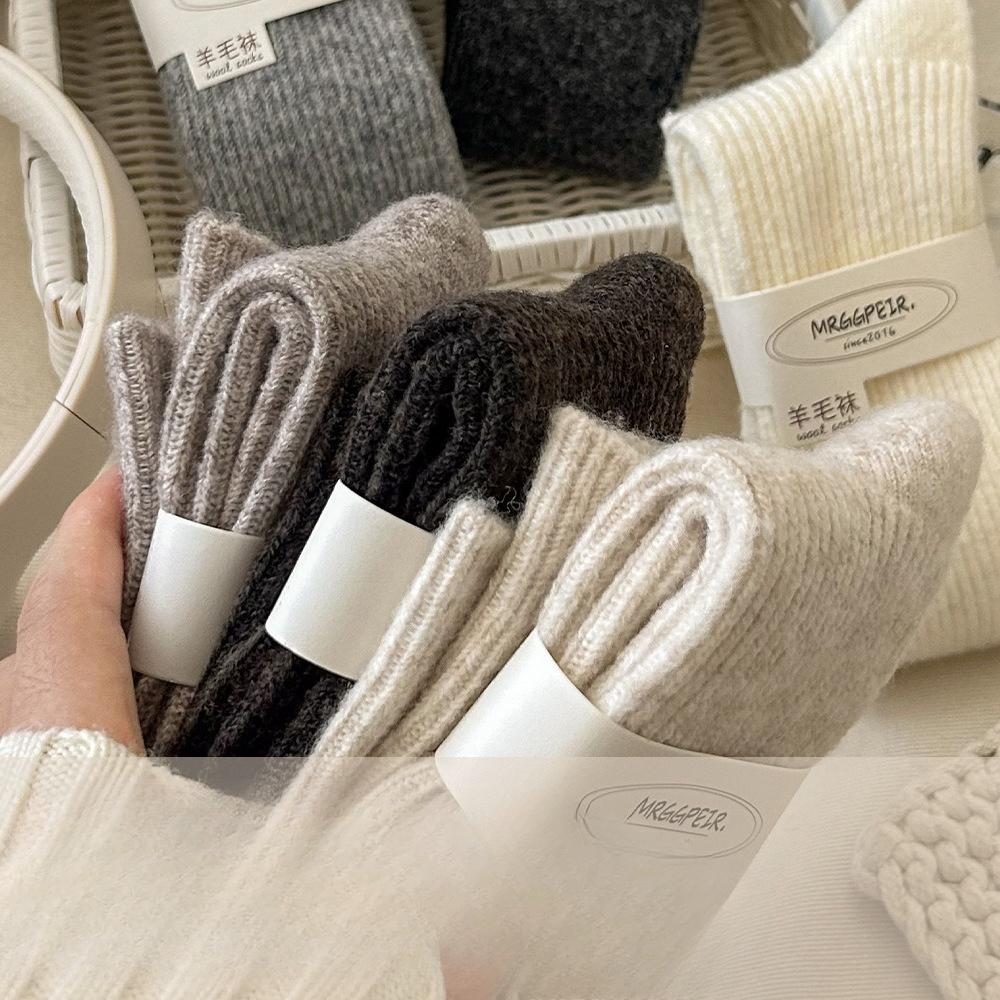 Calf Socks for Women, Autumn and Winter Wool Socks for Women, Pile Mid-calf Socks, Solid Color Thickened Warm Pile Long Socks