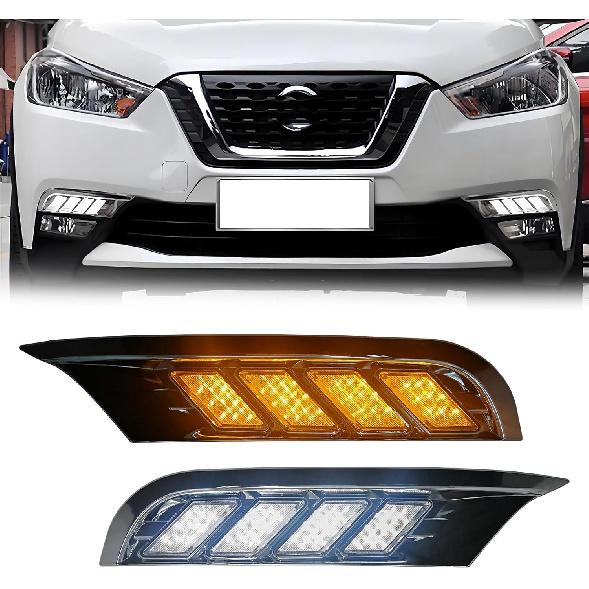 Daytime Running Lamp for Nissan Kicks 2017-2019, Amber&White&Blue Front Bumper Fog Lights Turn Signal LED