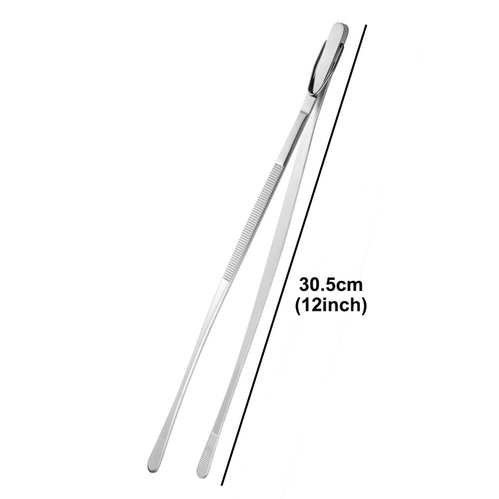 10/12Inch Food Tweezer With Hook Non-Slip Barbecue Grill Tongs Multifunctional Stainless Steel BBQ Steak Clip