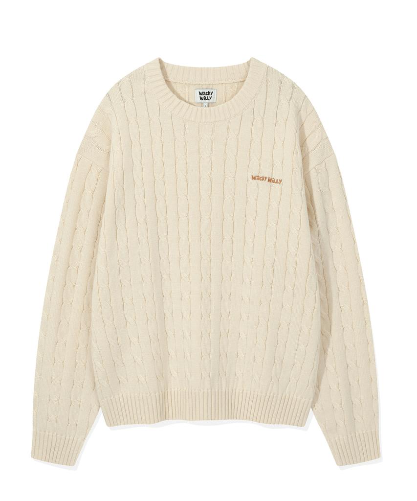 WACKY WILLY Basic Cable Knit Pullover Cream