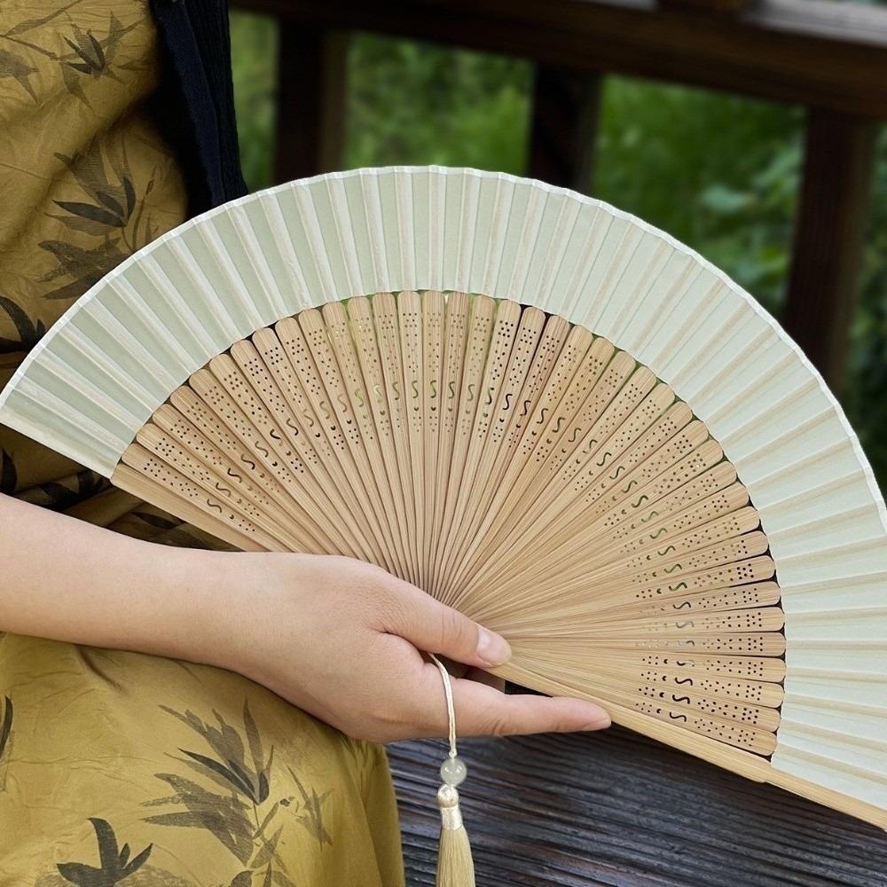 With Tassel Folding Hand Fan Hollowed-out Classical Handheld Fan Dance Fan Dance Performance