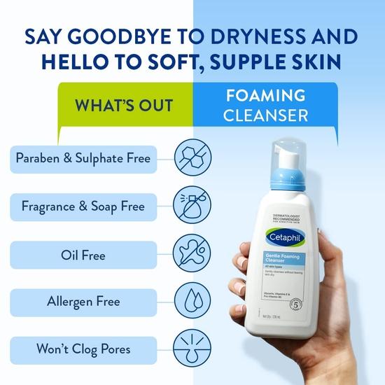 Cetaphil Face Wash Gentle Foaming Cleanser For All Skin Types - 236 Ml| Foaming Face Wash With Vitamin E, B5