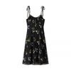 Spaghetti Strap Floral Print Loose Fit Big Swing Skirt Spring Dress