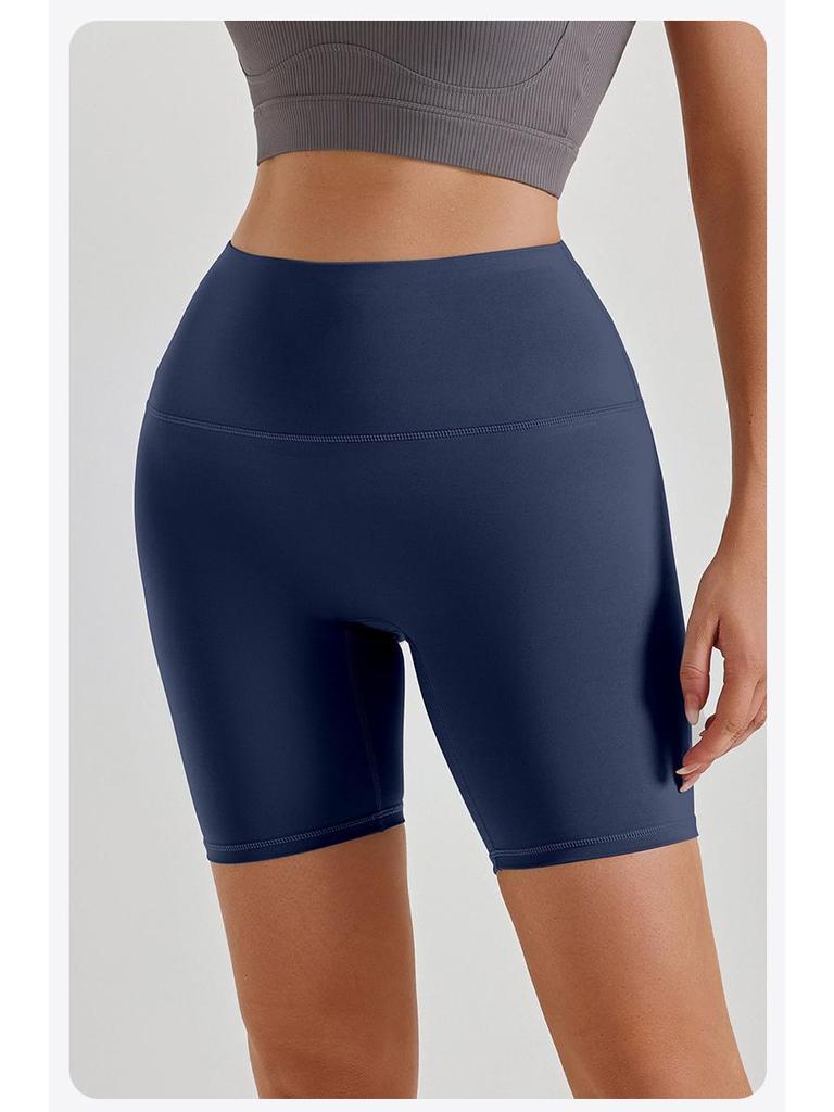 High-Waist Nude Yoga Shorts - Seamless, Hip-Lifting, Women's Fitness Wear