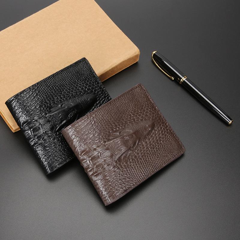 Cryptotext Proxy Men's Wallet Short Horizontal Vertical Oil Wax Pressed Crocodile Head Wallet Retro