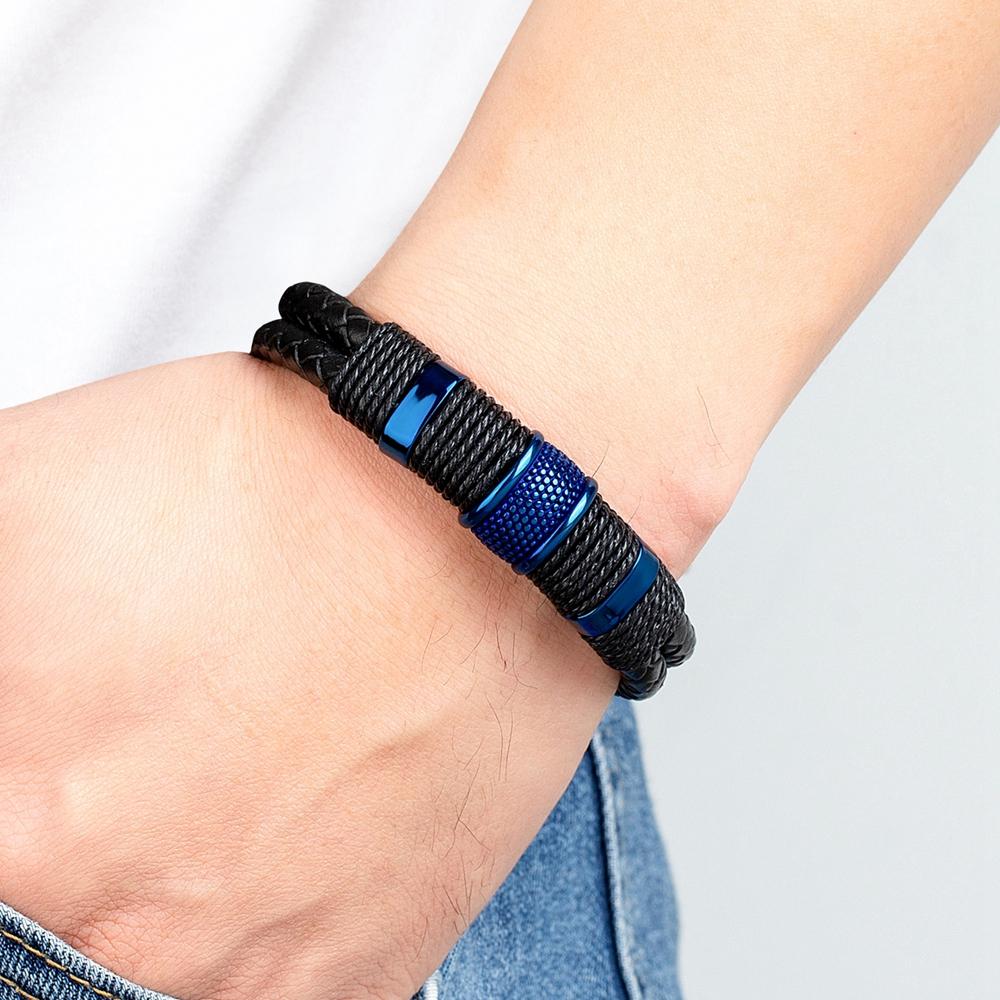 Trendy Black Leather Bracelet Homme Punk Men Gift for Husband Friend Hiphop Rock Charm Bangle Magnetic Clasp Jewelry