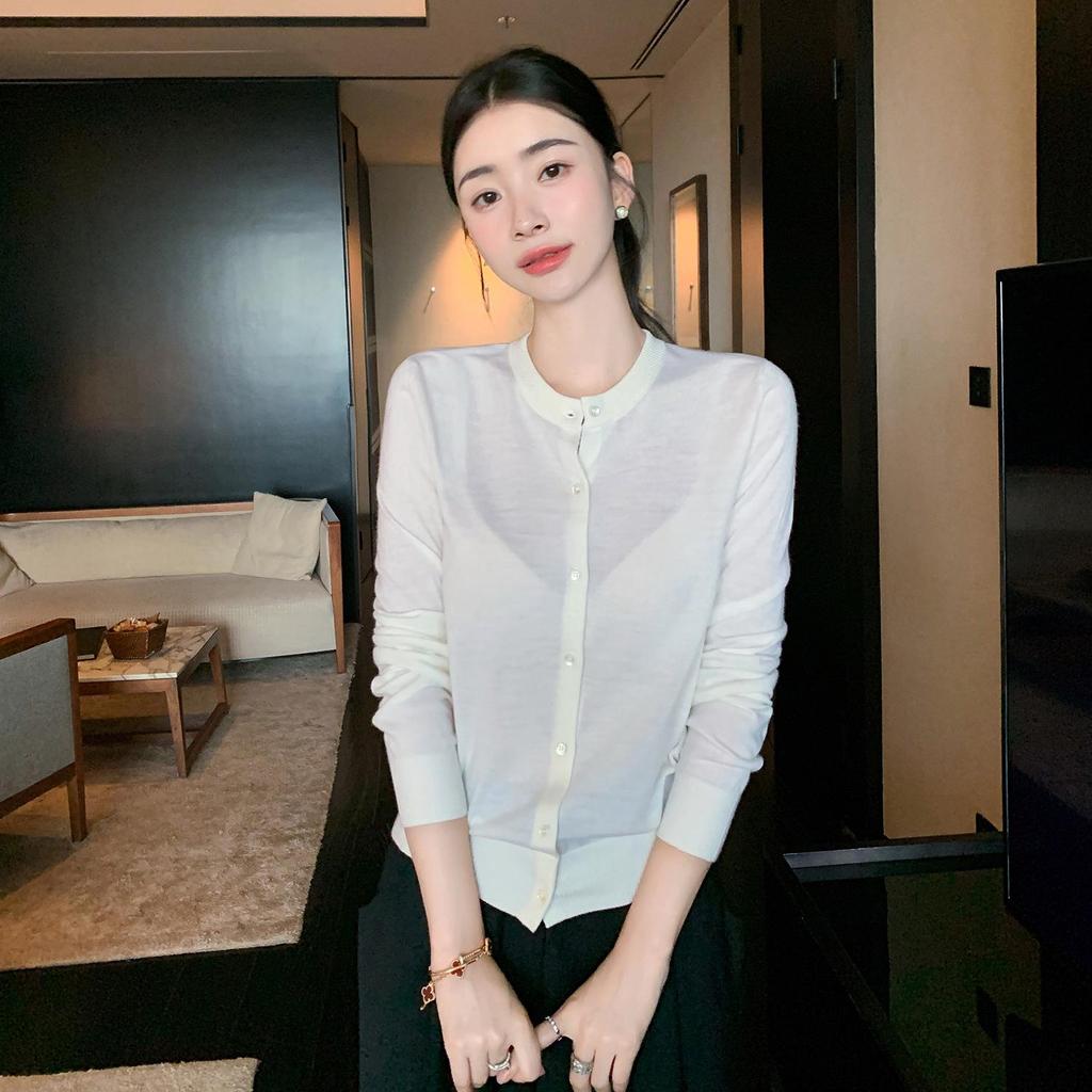 Women's Long Sleeve 100% Wool Single-Breasted Knit Cardigan - Half-High Neck, Loose Fit, Autumn-Winter Base Layer