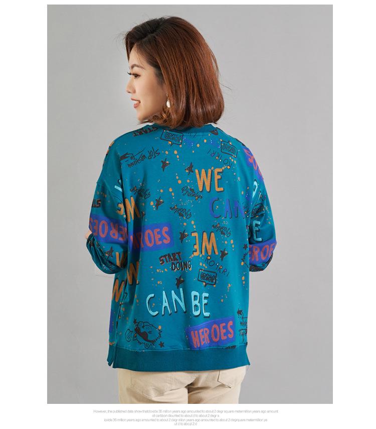 Clearance Spring Loose Fit Round Neck Print T-shirt for Middle-Aged and Elderly Women - Pure Cotton Slimming Sweatshirt