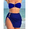 New European and American Swimsuit, Three-piece Set of Solid Color Metal Buckle Women's Split Bikini Swimsuit