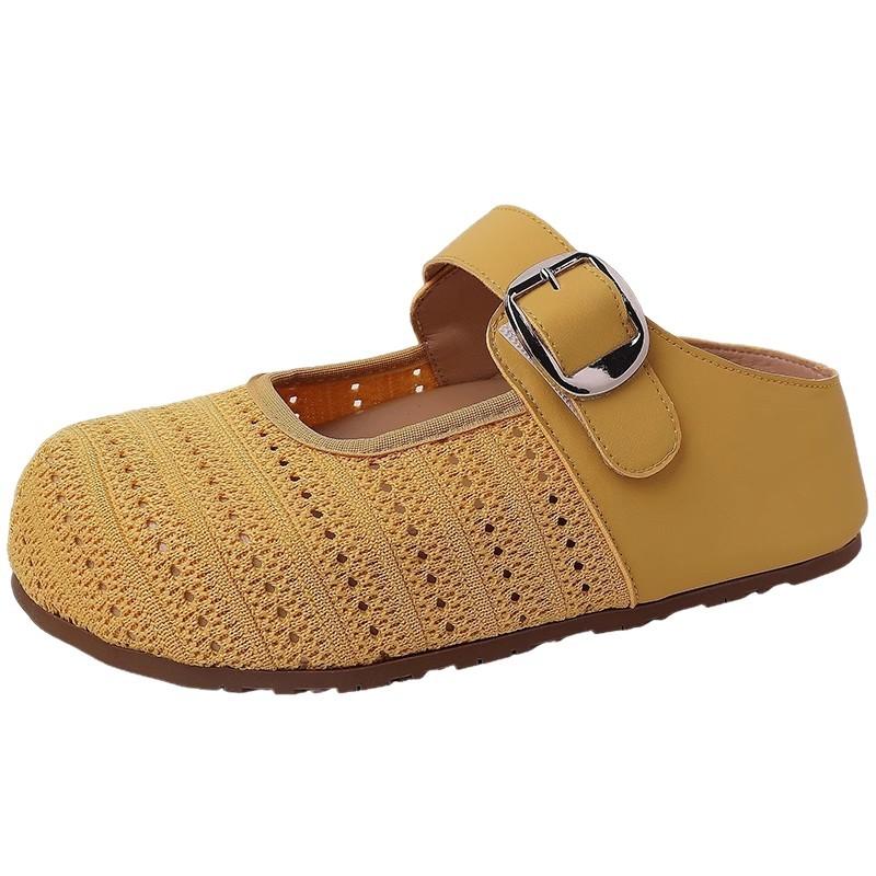 Woven hollow bag head half slippers women's outer wear 2025 new summer with skirt Mori versatile casual cool slippers