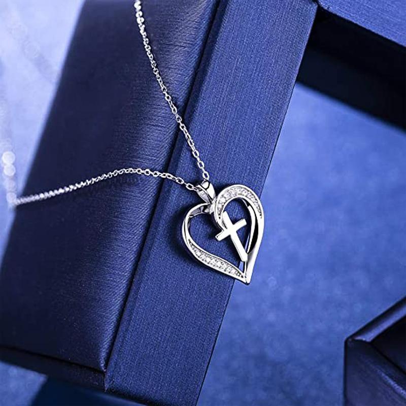 Huitan Creative Heart with Cross Design Pendant Necklace for Women Wedding Anniversary Party Statement Neck Accessories Jewelry