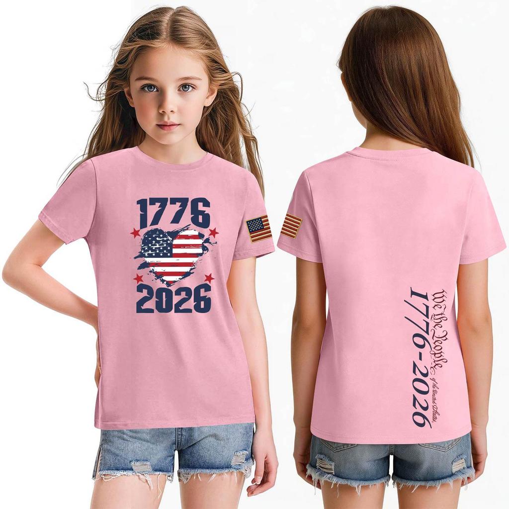 Fashionable Round Neck Short Sleeve Work Clothes Printed Tops For KID Summer Tops