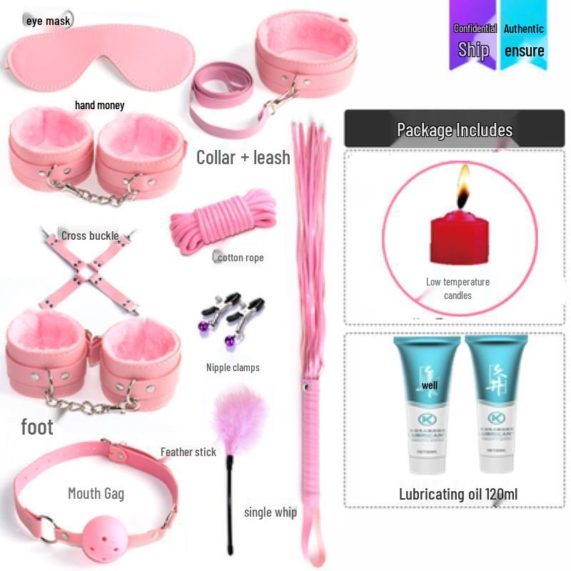 Flirty Bondage Set: Leather Handcuffs, Whip, Collar & Nipple Clamps