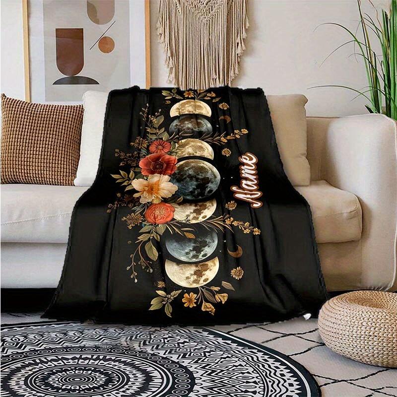 The Sun And Moon Customized Your Name Blanket Warm Comfortable Soft Blanket For Chair Office Sofa Bed Sofa Office Camping Suitable For Gifting