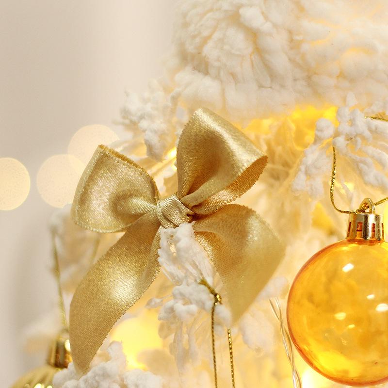 White PVC Flocked Mini Desktop Christmas Tree Set with Ornaments