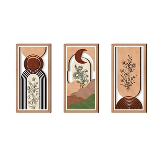 3 Pcs Boho Plant Wall Art Minimalist Botanical Bohemain Wall Sculpture Abstract Geometric Home Decor for Living Room Bedroom Office