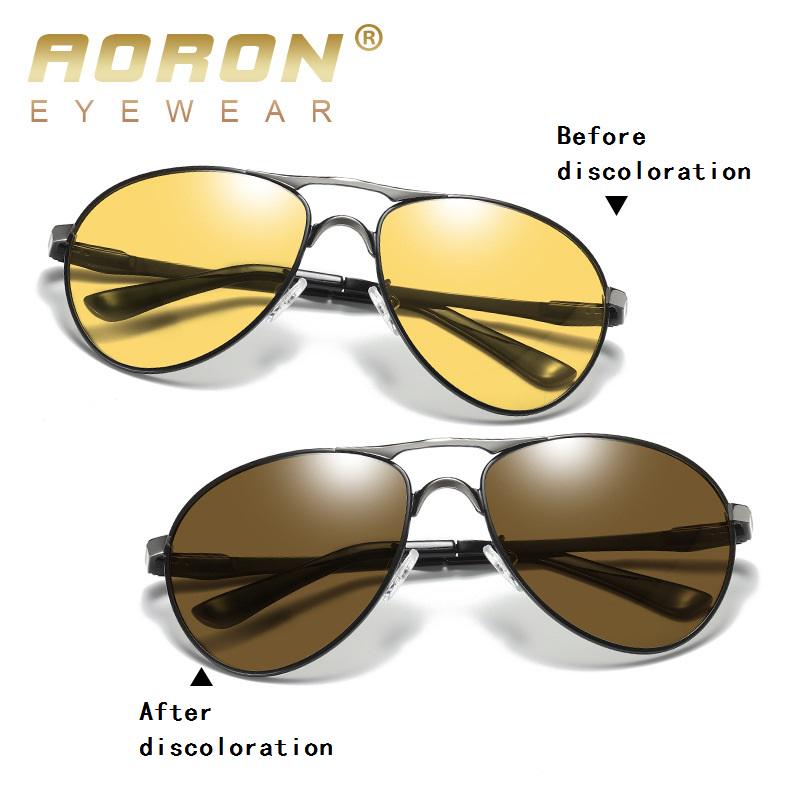 aoron Metal Frame Night Vision Photochromic Polarized Sunglasses for Men Women Night Driving Glasses