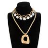 Metal Cross Irregular Pendant Necklace, Stacked With Baroque Imitation Pearl Beaded Necklace