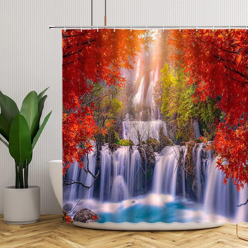 3D Nature Landscape Waterfall Scenery Waterproof Shower Curtain Bathroom Products Creative Polyester Bath Curtain With 12 Hooks