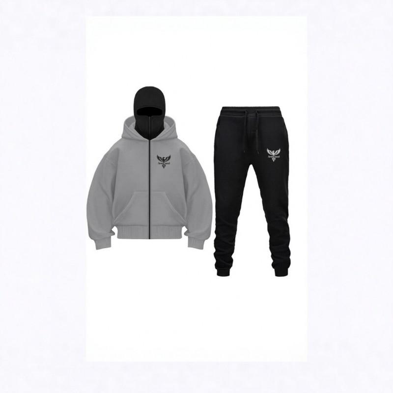 Mens Hooded Zip Tracksuit Set Streetwear Loose Fit 2 Piece Sweatshirt Pants