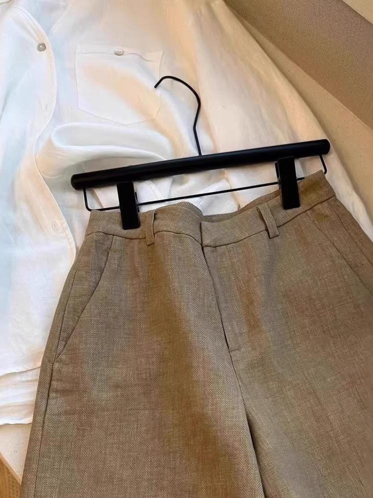 KH Superior Choice! Stylish, Casual Linen Khaki High-Waisted Shorts: Flattering, Leg-Lengthening, Old Money Style.