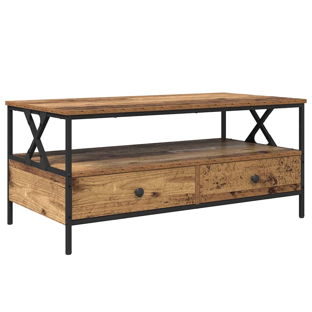 Coffee Table with Drawer Reclaimed Wood Look 100 x 51 x 45 cm Engineered Wood