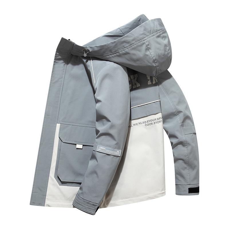 Men's Fashion Big Pockets Wear-resistant Top Sports Jacket Korean Style Tooling Casual Hooded Jacket