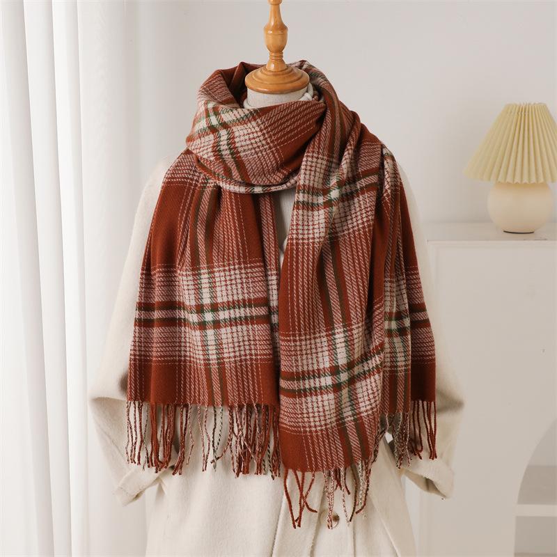 Korean Version of the Atmosphere Plaid Autumn and Winter Warm Cold Scarf Shawl Commuting Versatile Couple Tassel Imitation Cashmere Scarf