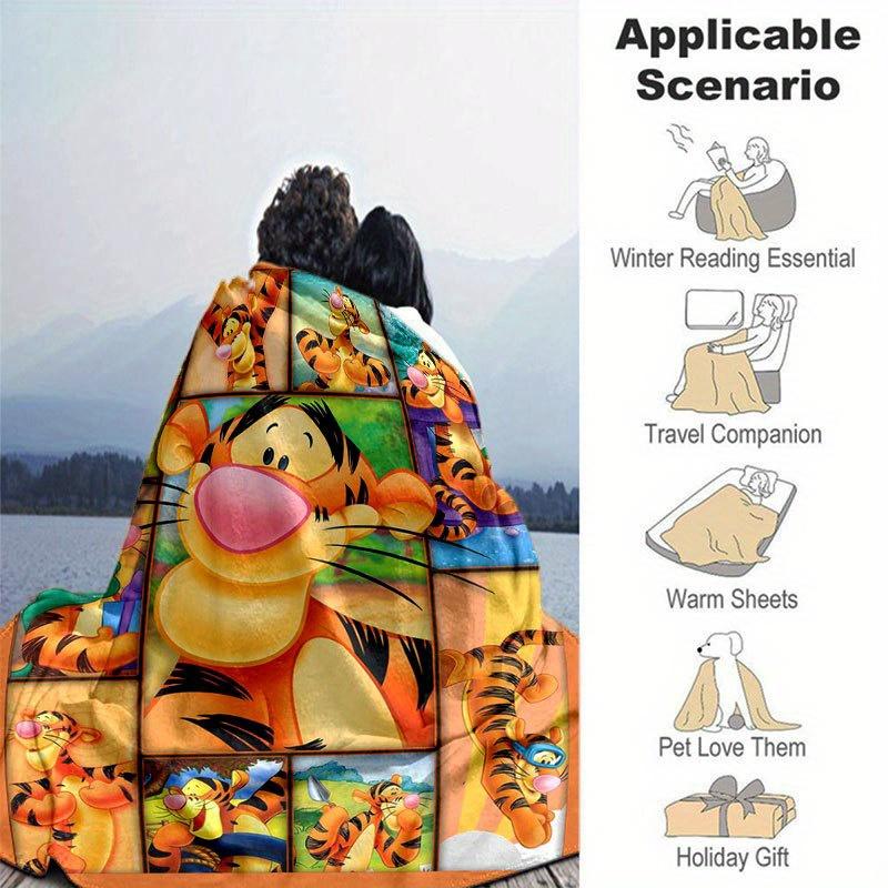 Tigger Decke Ultra-Weich, Warm, Gemütlich Überwurf für Wohnzimmer, Sofa, Ganzjahres-Reiseaccessoire Niedlicher Zeichentrickfigur Heimdekoration