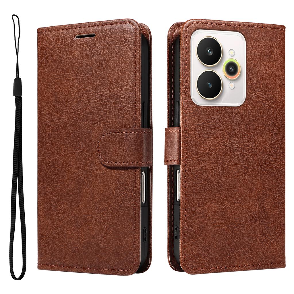 For Realme 15 Pro 5G/Realme 15 5G Leather Wallet Case with Strap Solid Color Phone Stand Cover