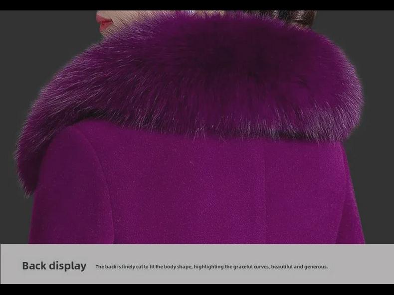 Palton mare de lână, cu croiala dublu, pentru femei - lungime medie, până la genunchi, guler de lână, design high-end