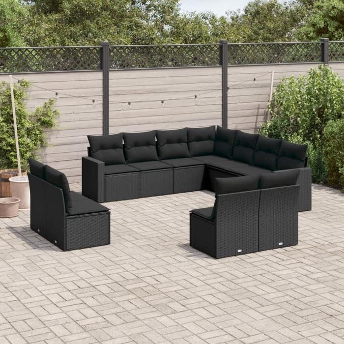 VidaXL Garden Lounge Set 11 Pcs with Cushions Black Braided Resin 3251462