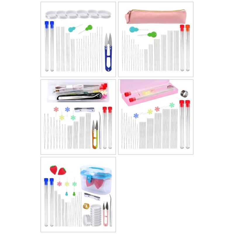 Long Straight Beading Needle and Big Eye Beading Needle Set with Needle Bottle, Thimble, Threader for Jewelry Making