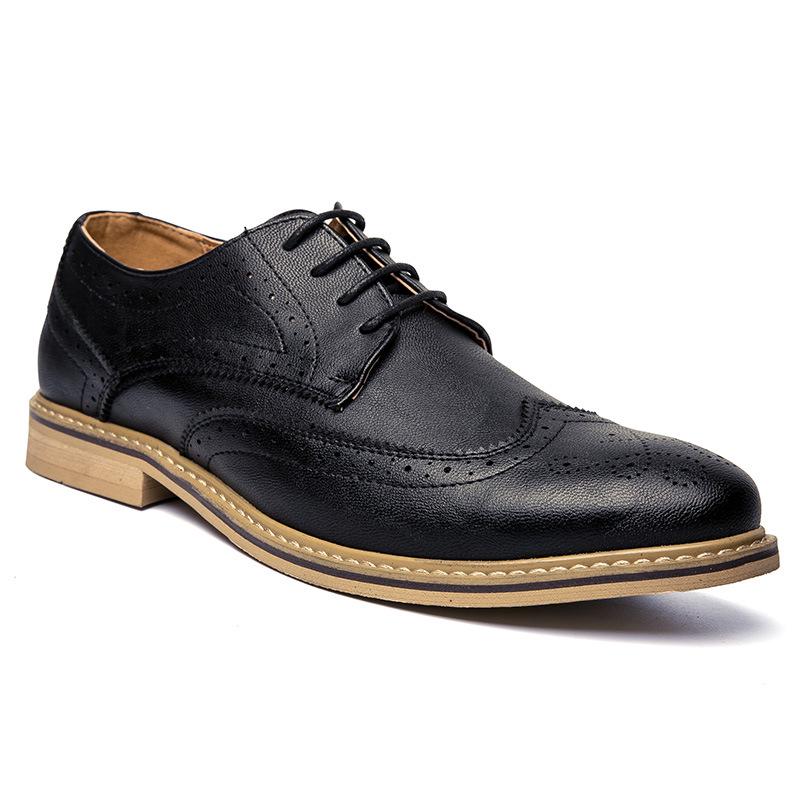Men s British Style Retro Brogue Cross-Strap Pointed Toe Leather Shoes - Business Casual Formal Lace-Up. 43 чёрный