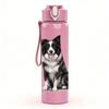 1pz Bustino Floreale Border Collie 750ml Bottiglia d'Acqua in Plastica Colorata Tappo Flip-Top con Cannuccia Anti-Perdita Per Sport Ufficio Uso Domestico