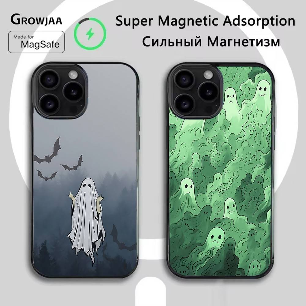 Cute Ghost Phone Case For iPhone 16e,16,15,14,13,12,11,Plus,Pro,Max,Mini Magsafe Magnetic Wireless Charging