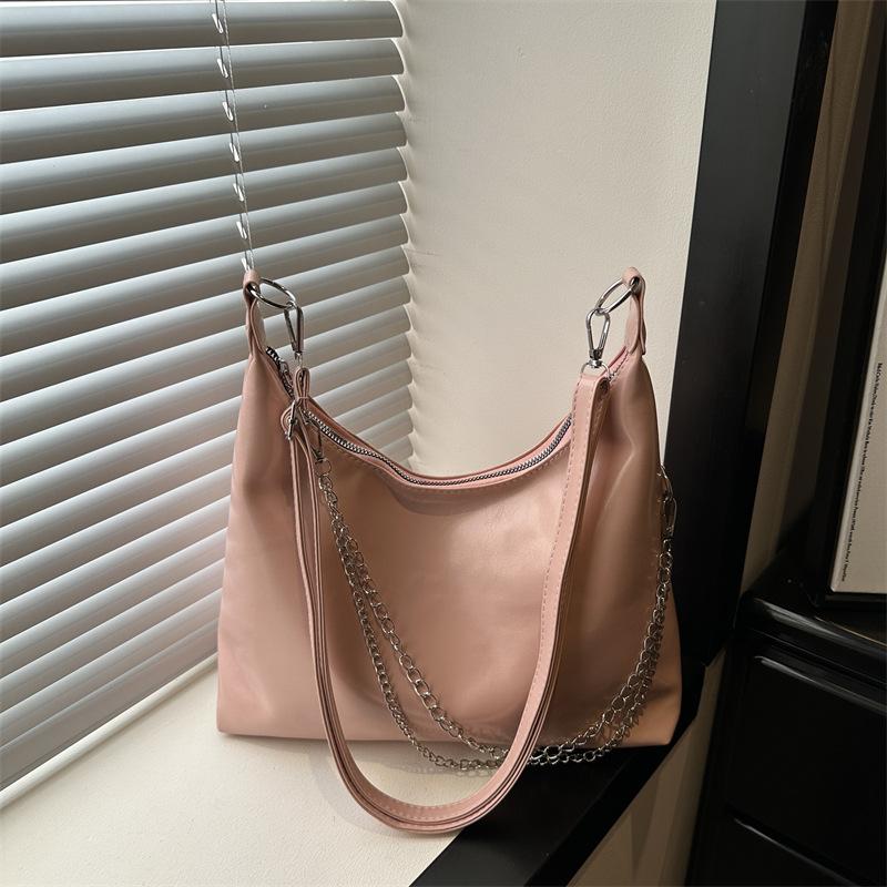 Chain Fashion High-end Underarm Bag with Zipper, Single Shoulder, Pleated Side Crossbody Bag